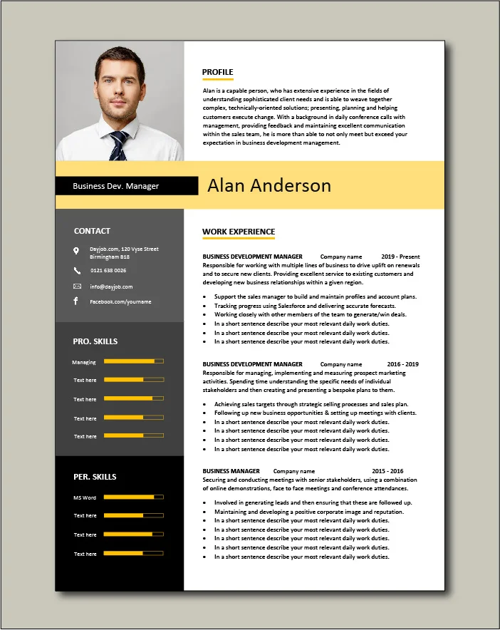 Business Development Manager CV - 2 page