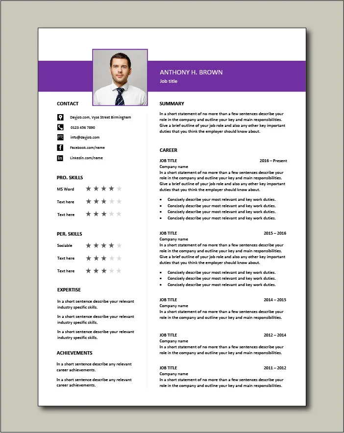 CV template 72 - 2 page