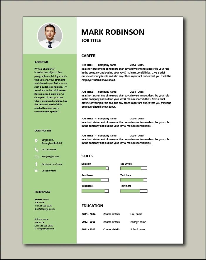 Free CV template 15 - green