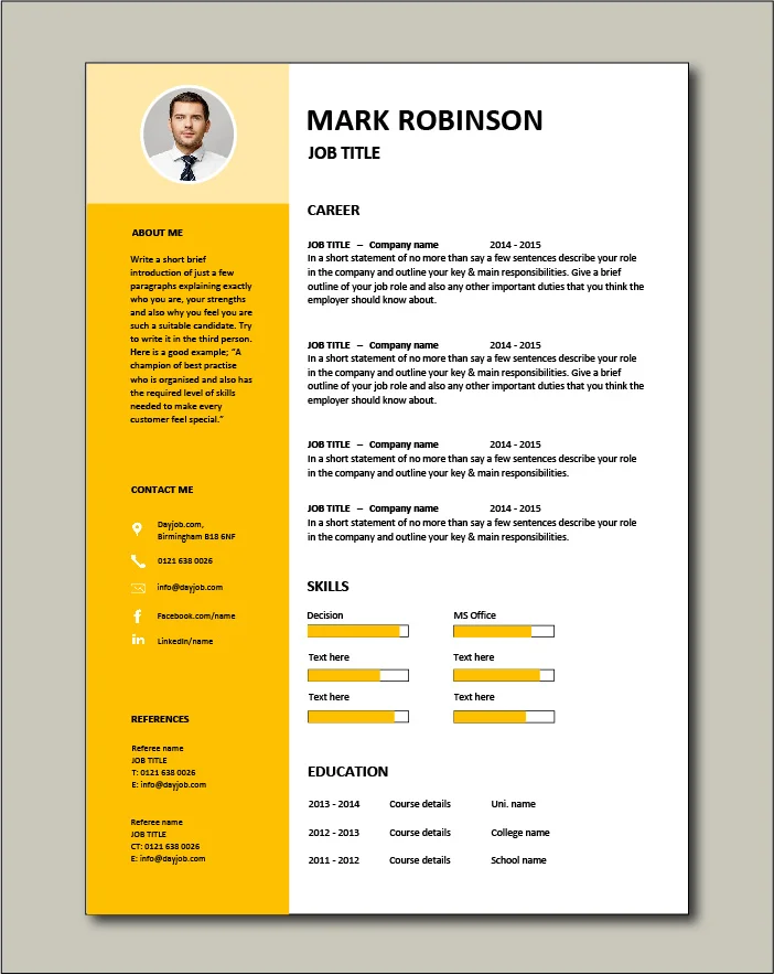 Free CV template 15 - yellow