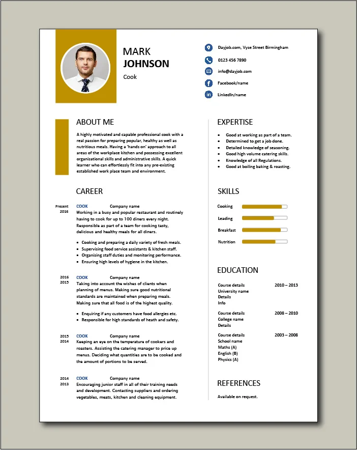 Free Cook CV template 2