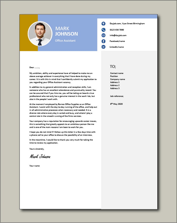 Free Office Assistant Cover Letter example 2