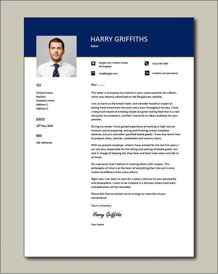 Baker Cover letter