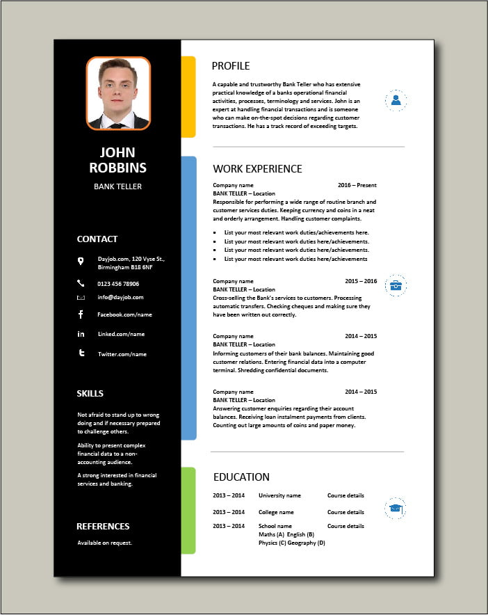 Free Bank Teller resume 4