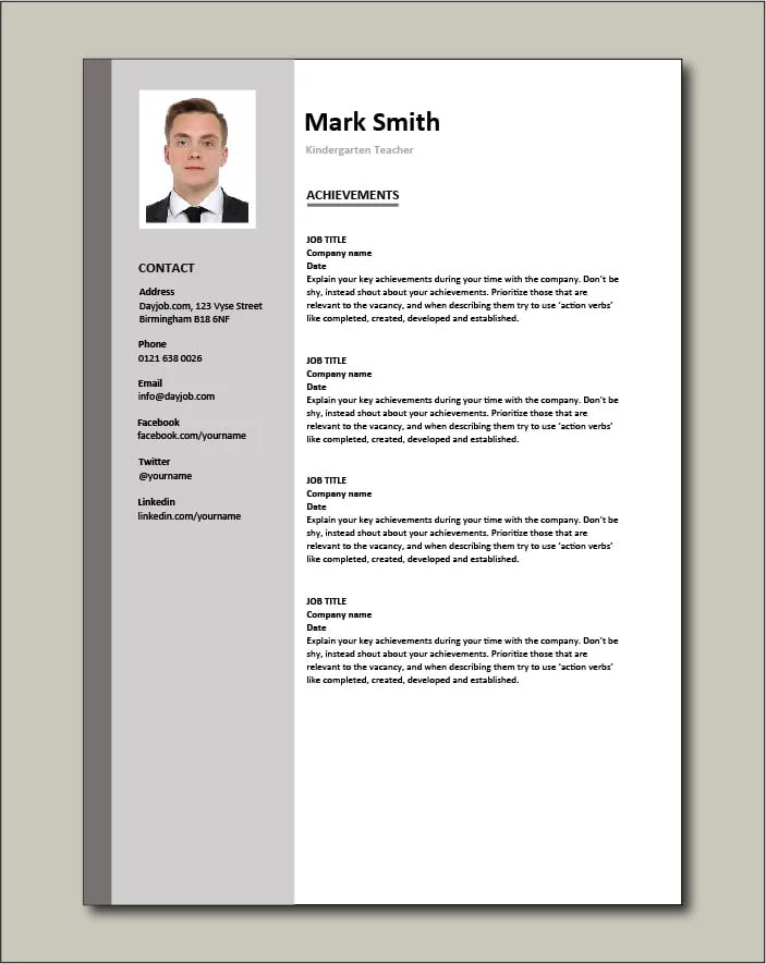 Kindergarten Teacher resume - Achievements