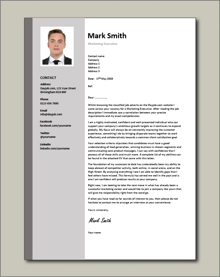 Marketing Executive cover letter
