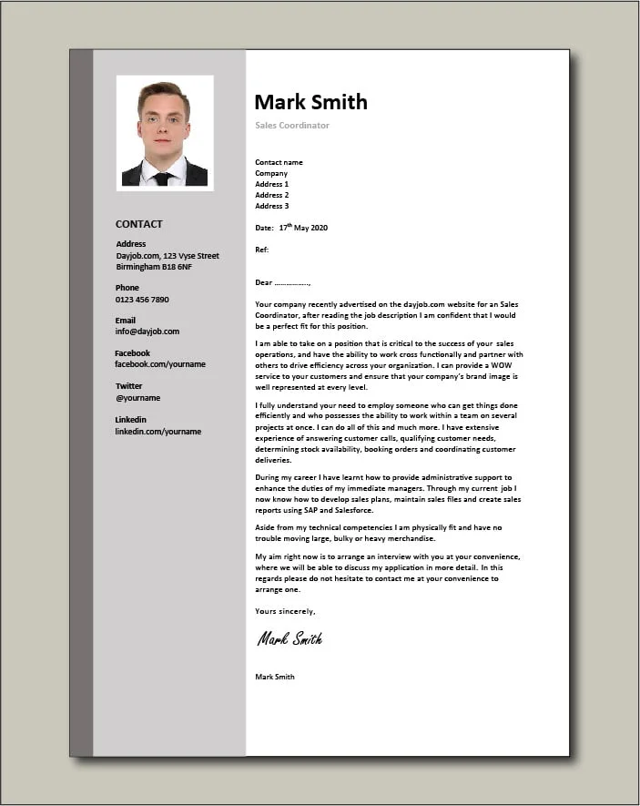 Sales Coordinator Cover letter