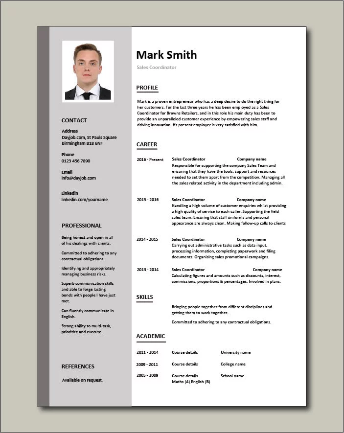 Sales Coordinator resume - 1 page