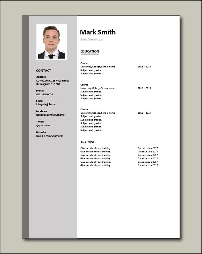 Sales Coordinator resume - Education