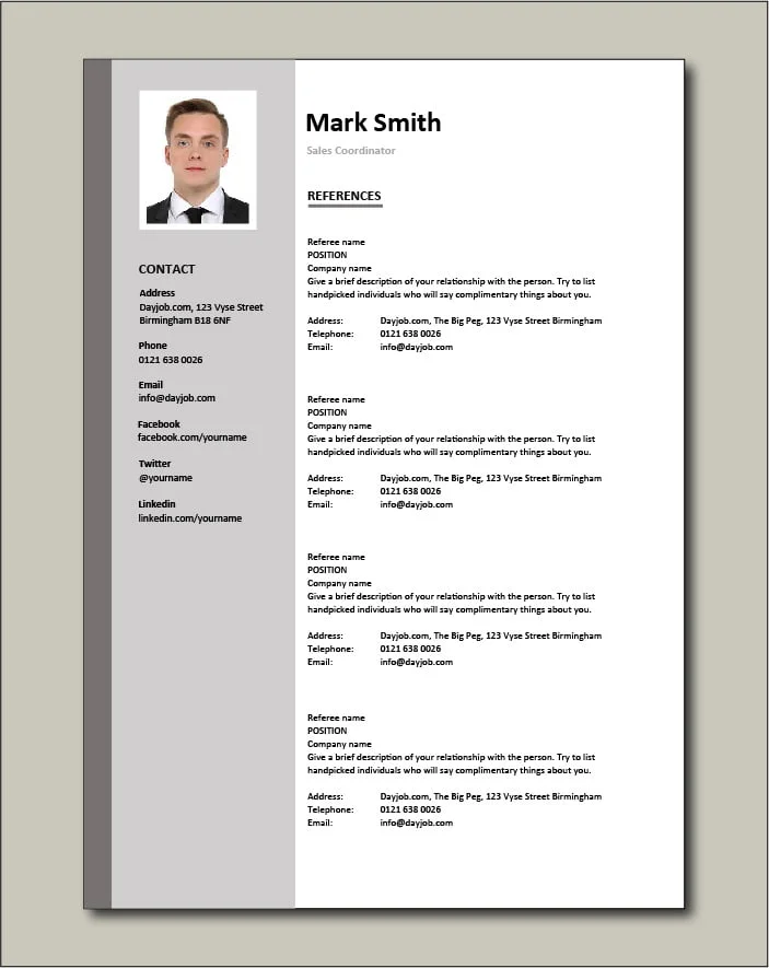 Sales Coordinator resume - References