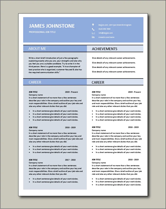 Premium CV template 61 - 2 pages