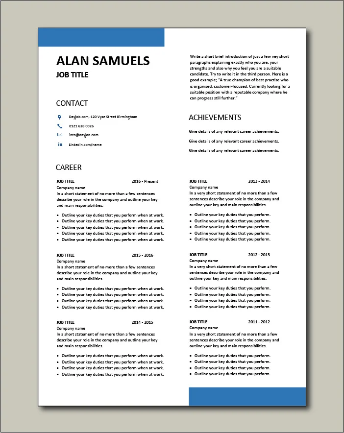 Premium CV template 72 - 2 pages