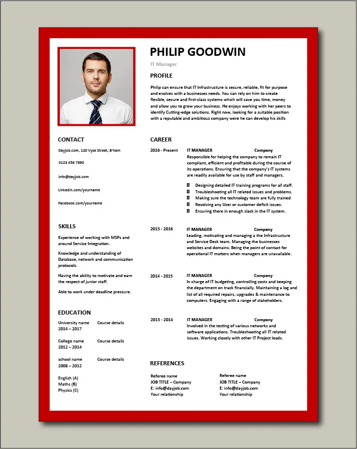 Free IT Manager CV template 6