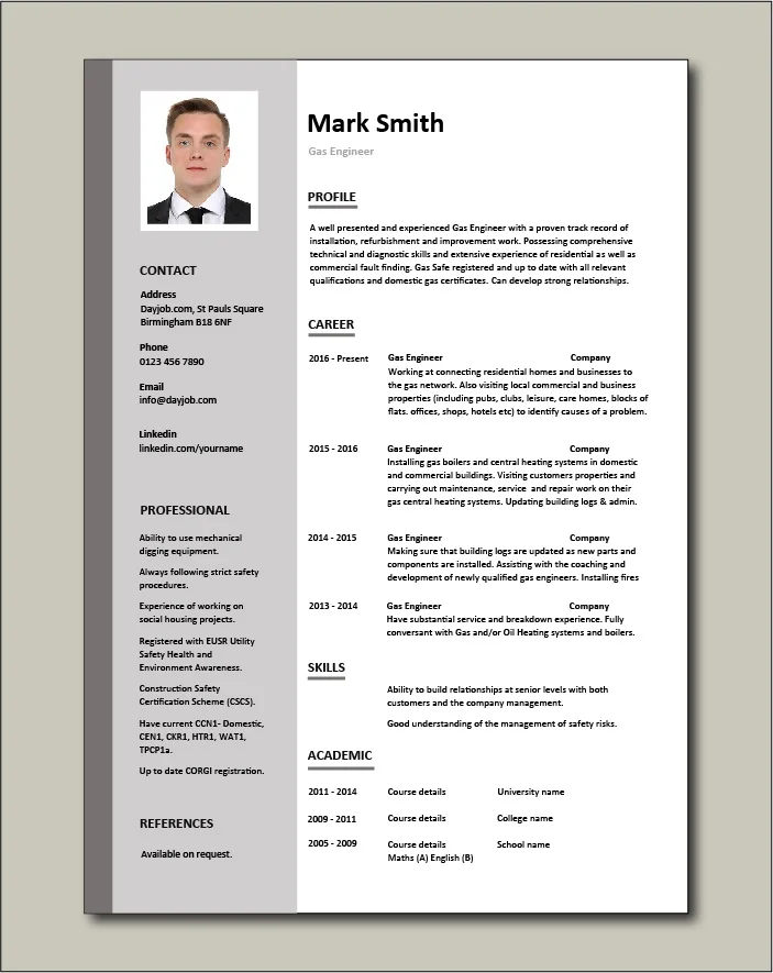 Gas Engineer CV - 1 page