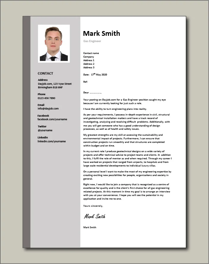 Gas Engineer Cover letter