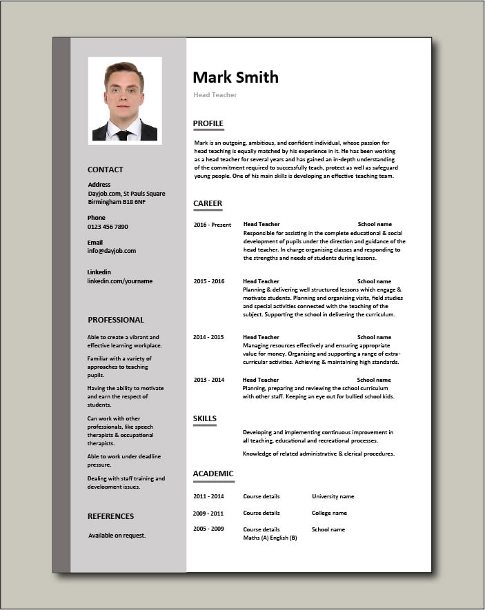 Head Teacher CV - 1 page