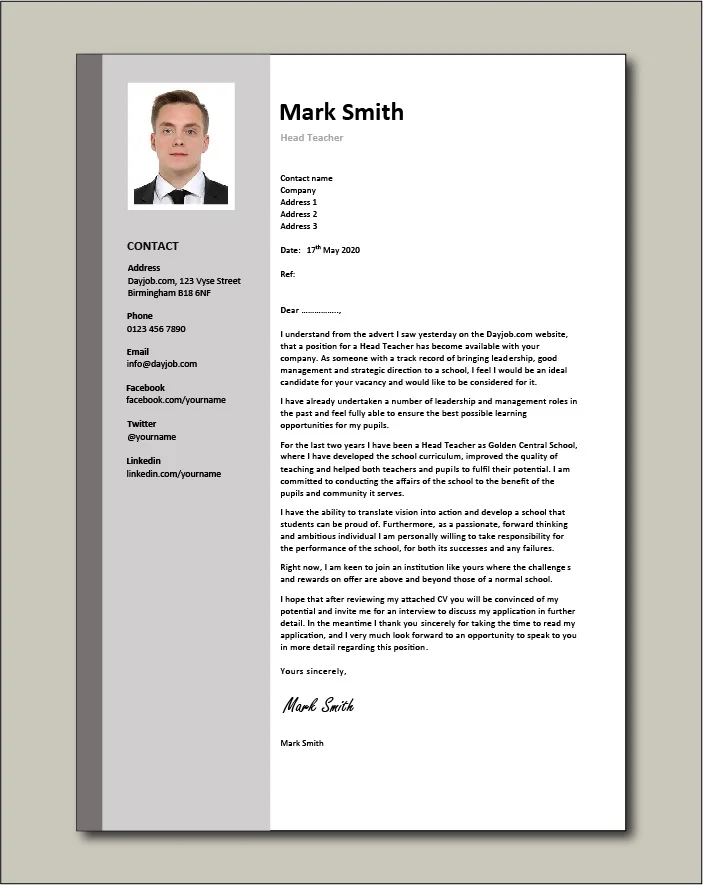 Head Teacher Cover letter
