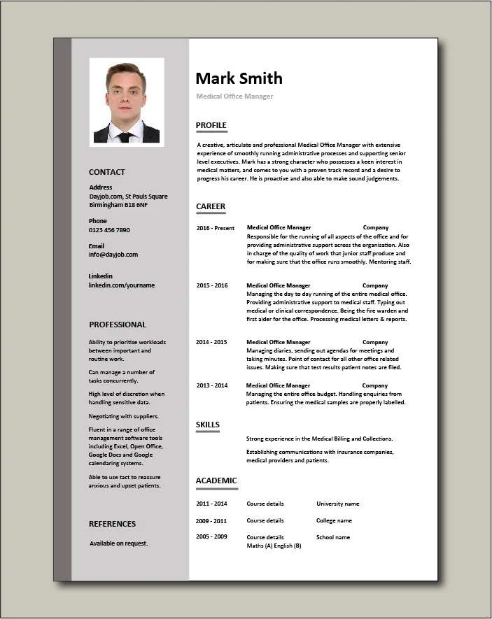Medical Office Manager resume - 1 page