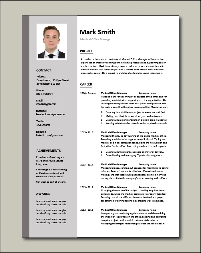 Medical Office Manager resume - 2 page
