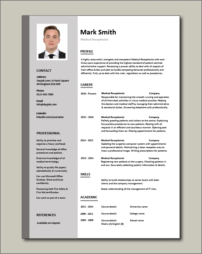 Medical Receptionist CV - 1 page