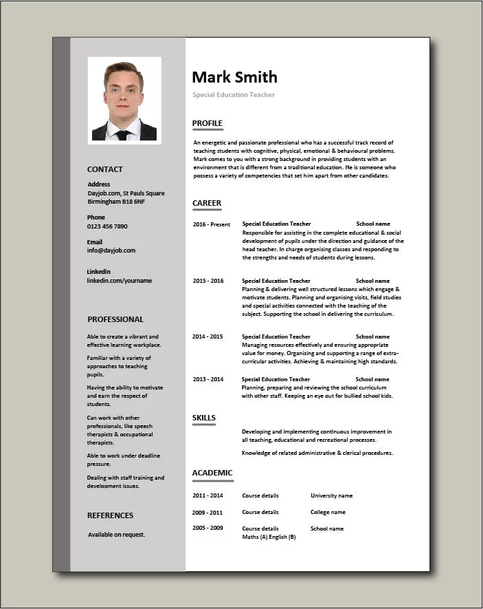 Special Education Teacher resume - 1 page