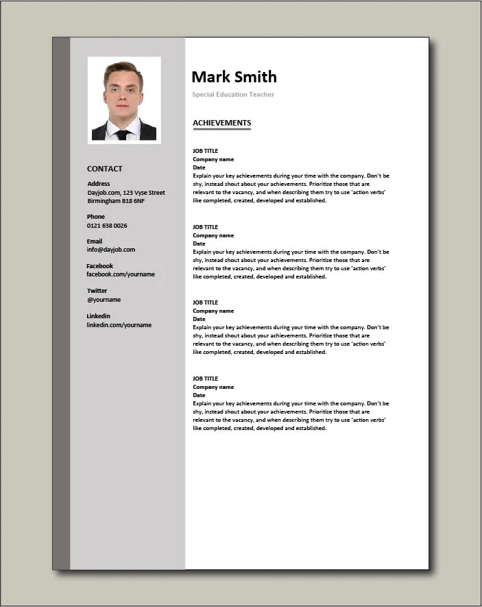 Special Education Teacher resume - Achievements