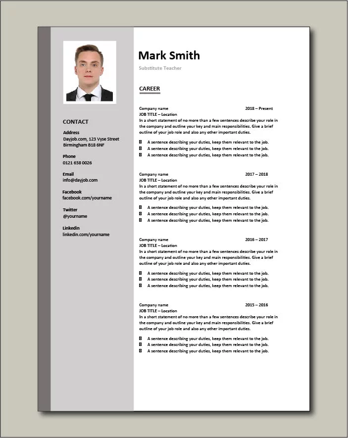 Substitute Teacher resume - Career