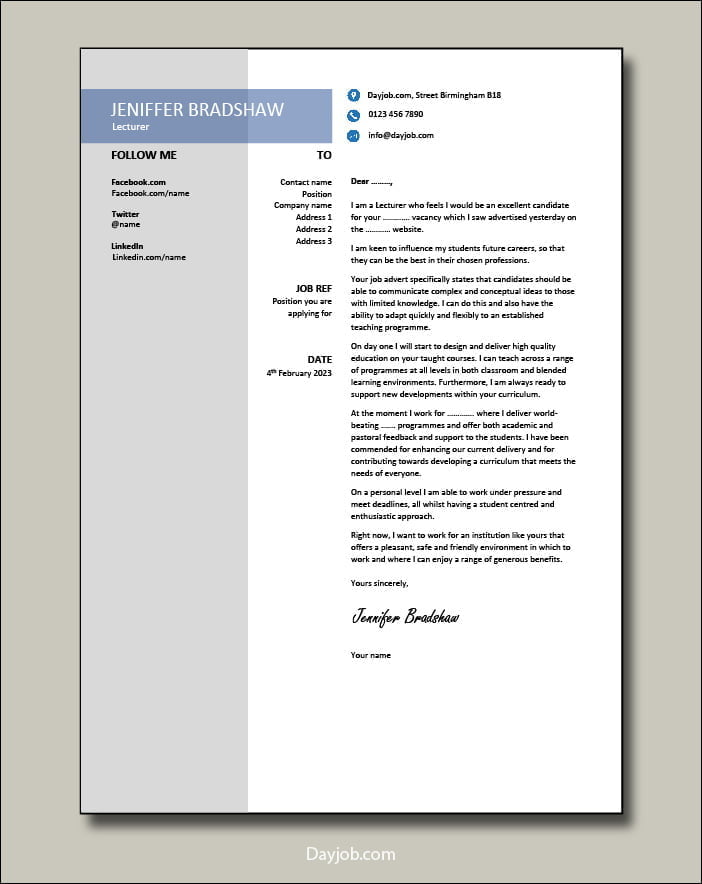 Lecturer matching cover letter