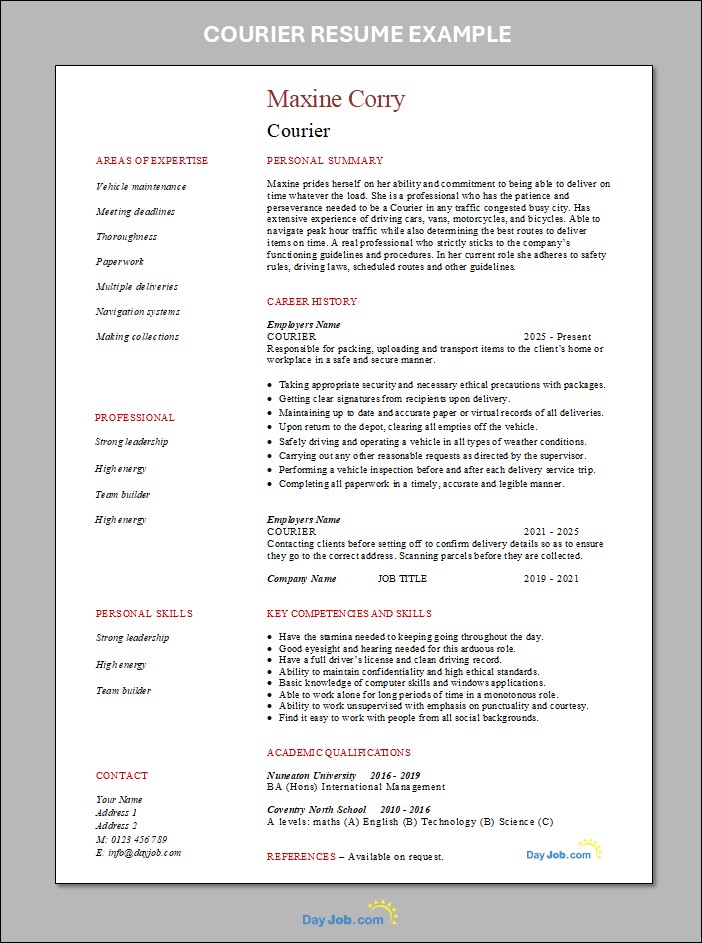 Courier resume template