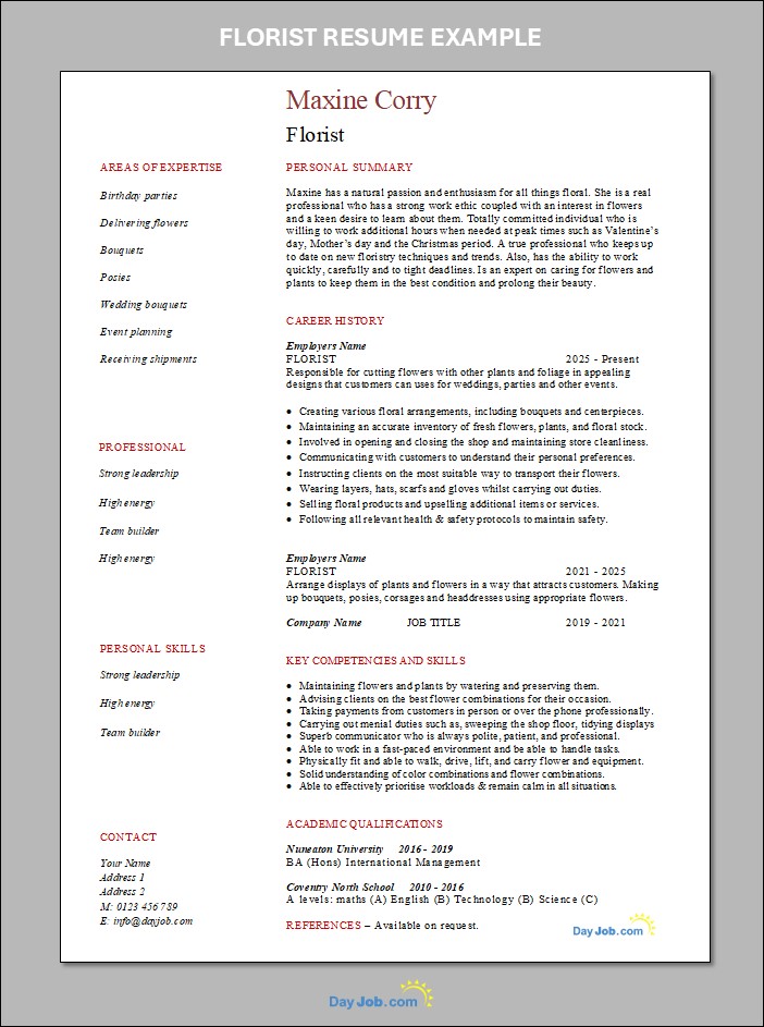 Florist resume template