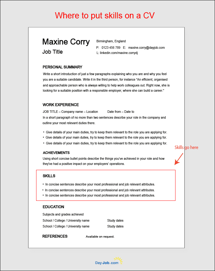 Where to put skills on a CV