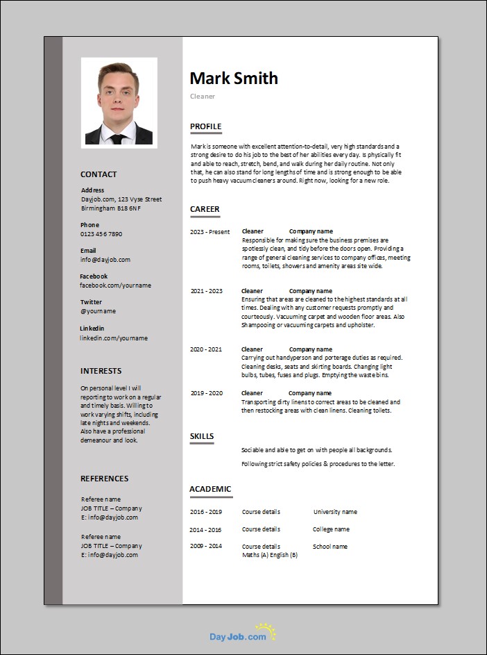 Cleaner CV template 1