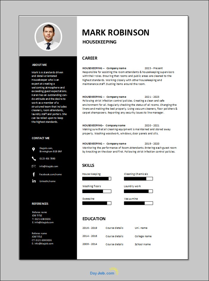 Housekeeping resume template 2