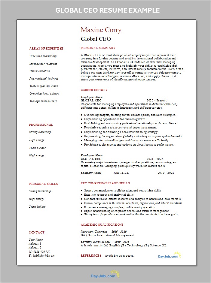 Global CEO Resume template