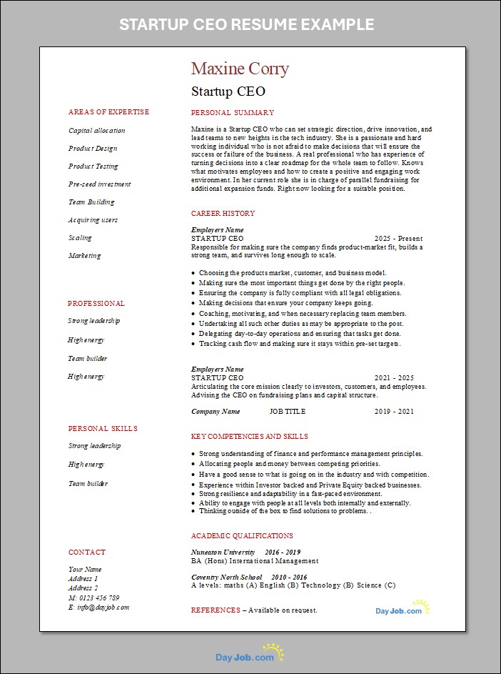 Startup CEO resume template