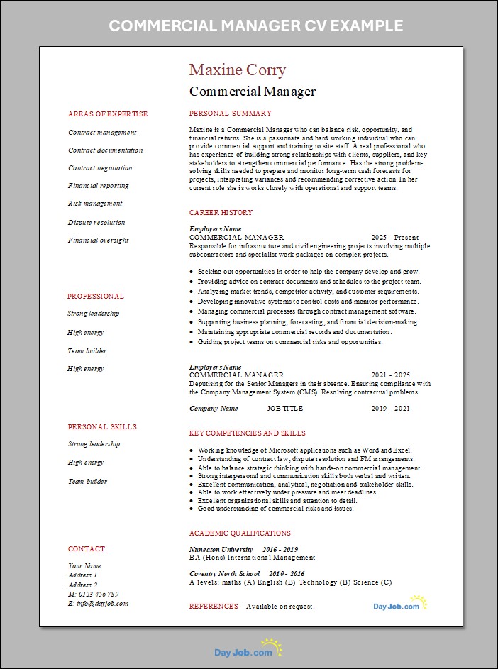 Commercial Manager CV template