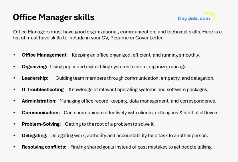 Office Manager skills for a CV